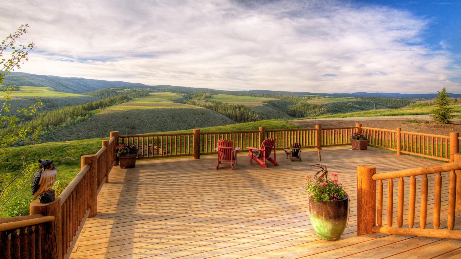Expansive and Lush View from Deck of Lazy Triple Creek Ranch Corporate Pheasant Hunting Lodge